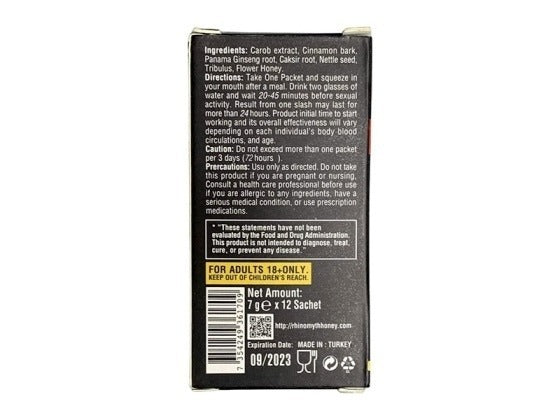 Rhino Myth Honey 7 g, 12 Sachet Black