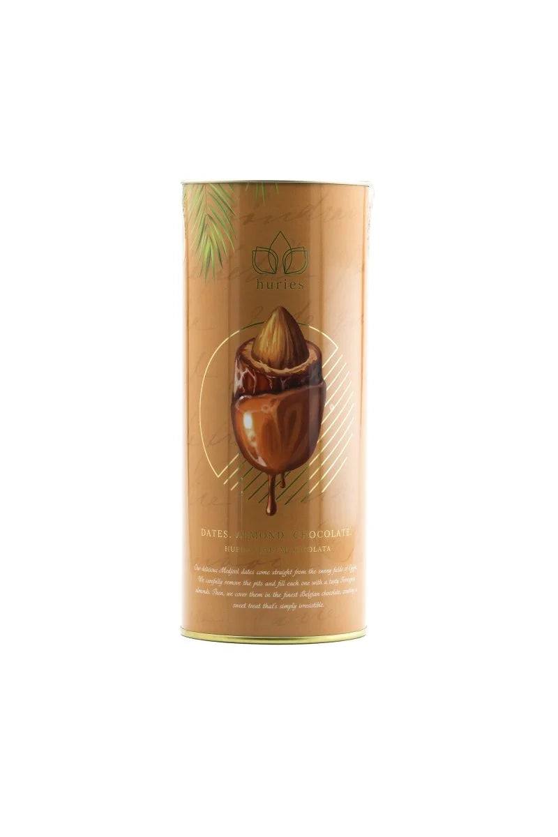 Huries Premium Almond-Stuffed Gold Chocolate Dates - 200g Tube
