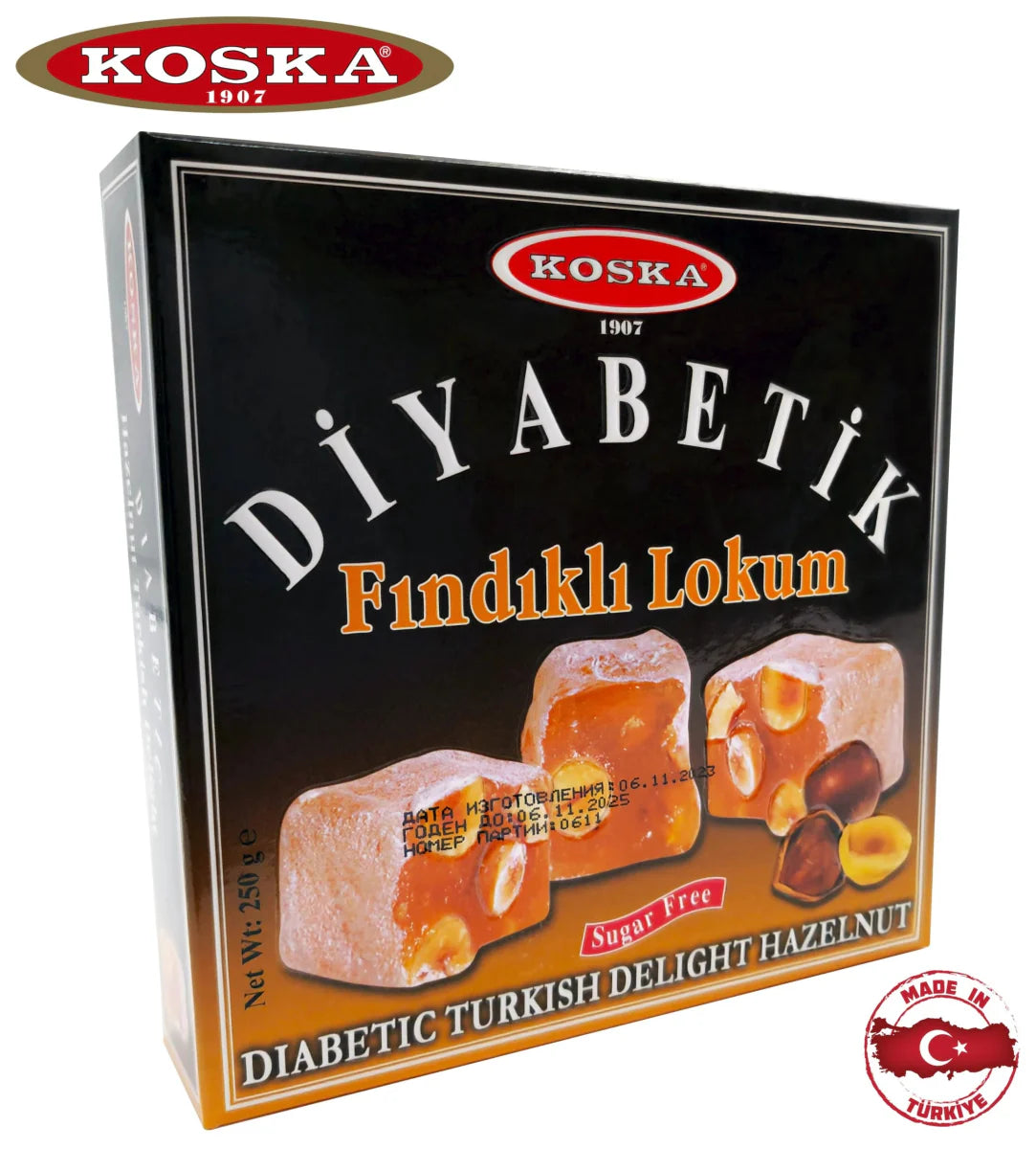 Koska | Sugar-Free, Diabetic Turkish Delight with Whole Hazelnuts