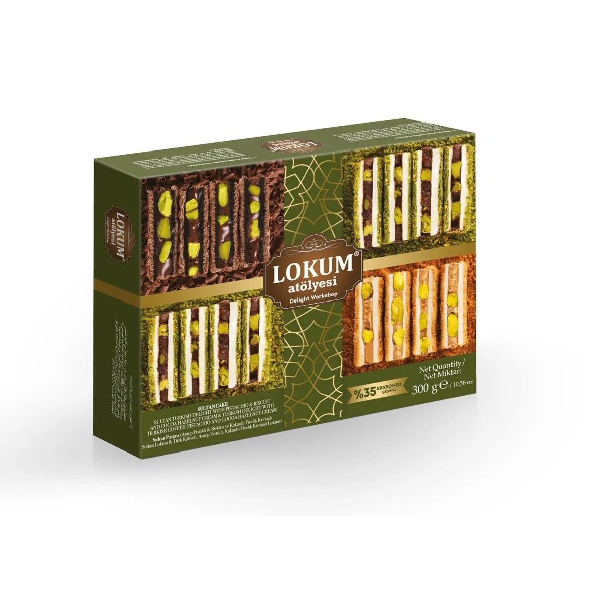 Lokum Atolyesi | Assorted Sultan Cake Baklava Turkish Delight with Pistachio, Biscuits, Hazelnut, Cocoa & Turkish Coffee