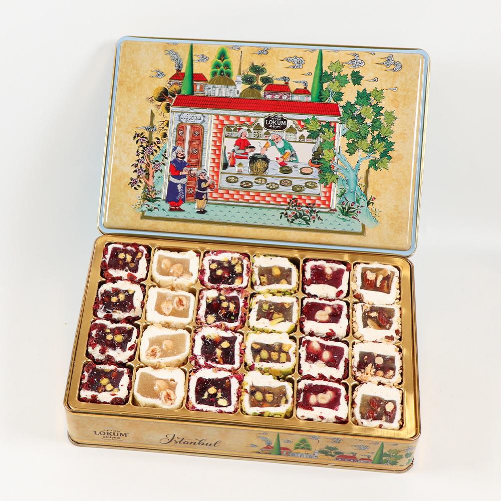 Lokum Atolyesi  Hurrem Sultan Turkish Delight with Honey, Pistachio, Hazelnut, Almond in Metal Gift Box