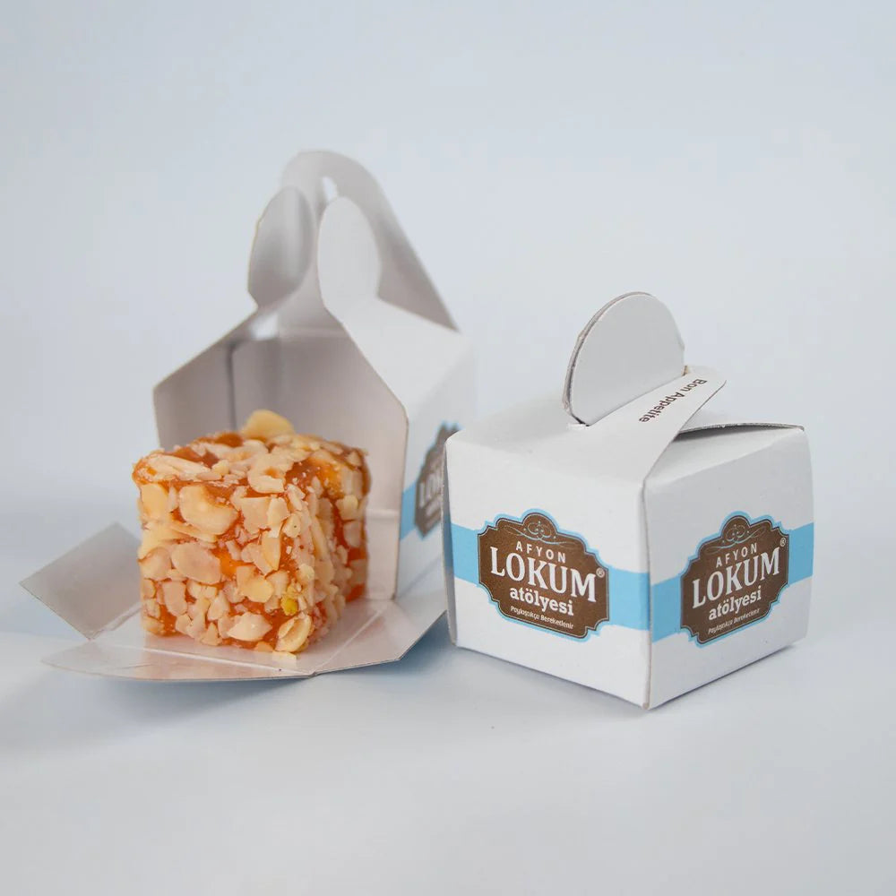 Lokum Atolyesi | Orange Flavored Turkish Delight Covered with Hazelnuts (In 10 Single Boxes)