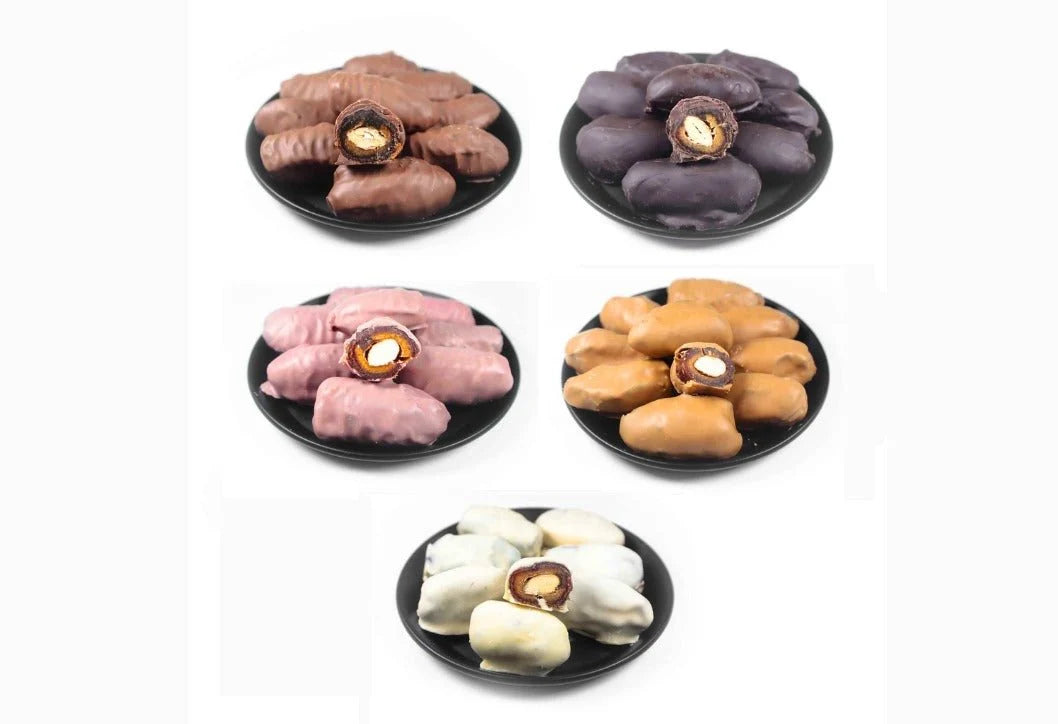 Gourmet Belgian Chocolate Covered Dates with Crunchy Almonds - Luxury Gift, Snack & Dessert, 500g