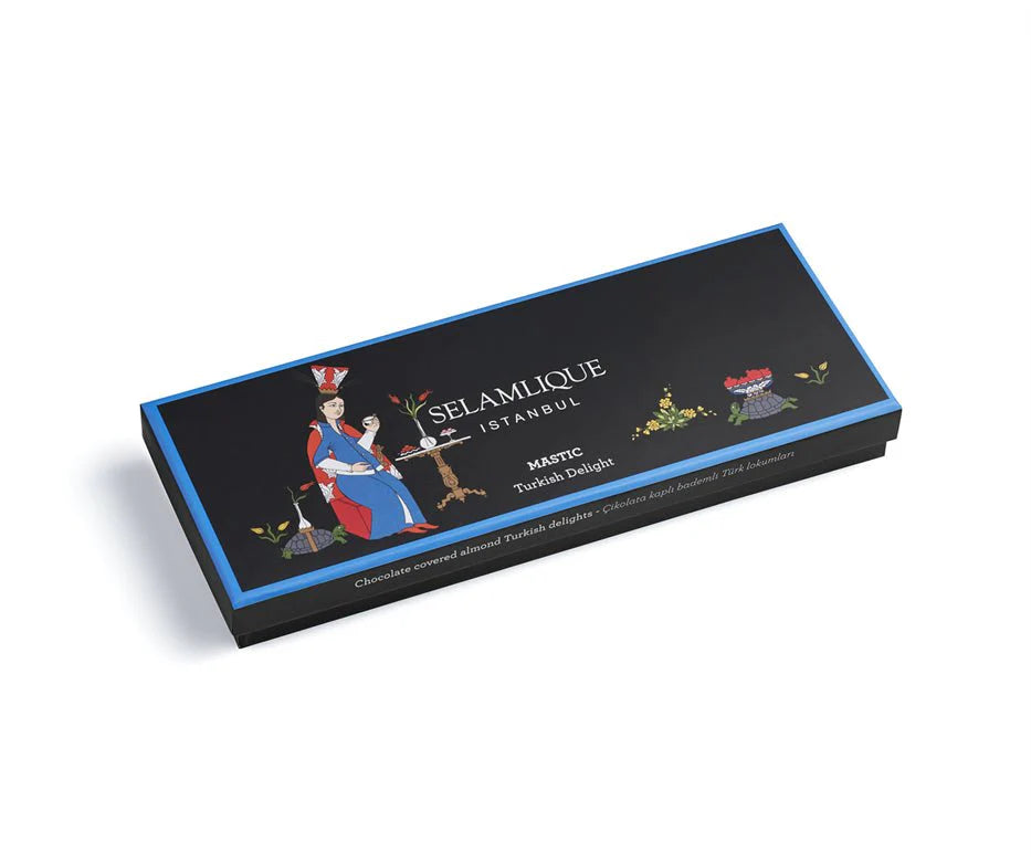 Selamlique Mastic Turkish Delight - Chocolate Covered Almond Mastic Delight Sprinkled with Gold Dust