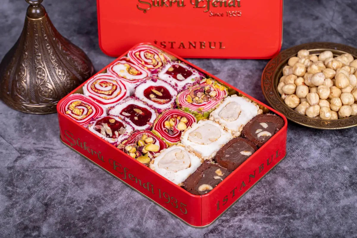 Sukru Efendi 1935 | Mix Turkish Delight Wraps with Pistachio and Hazelnut in Gift Metal Box