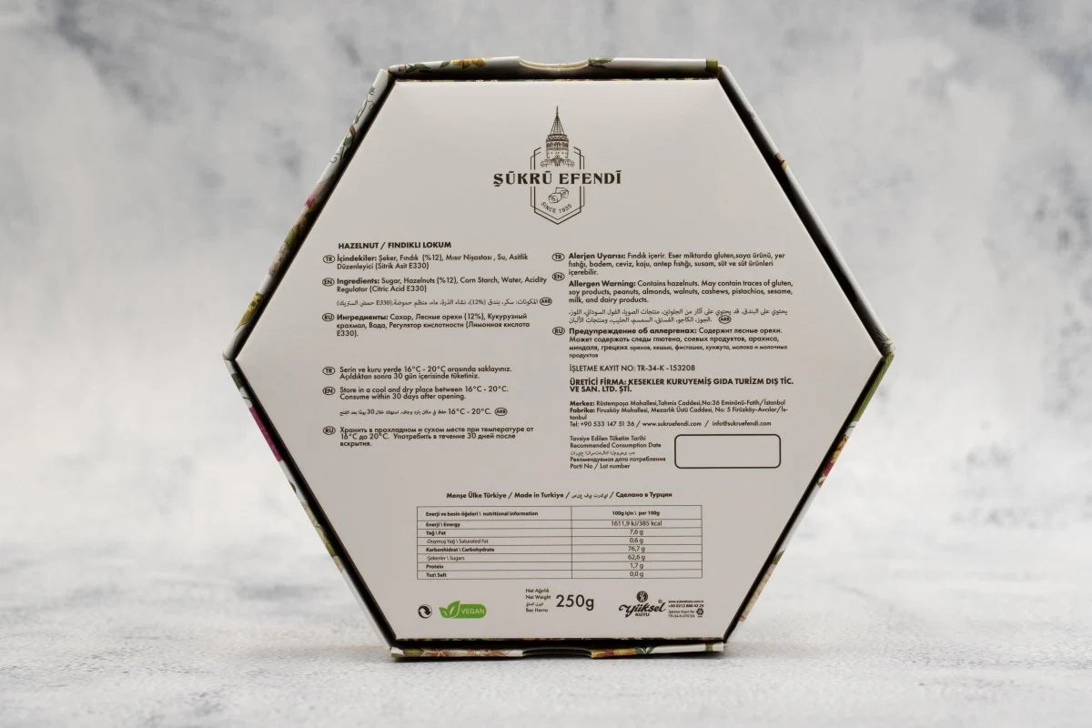Sukru Efendi 1935 | Turkish Delight Hexagonal Box Hazelnut